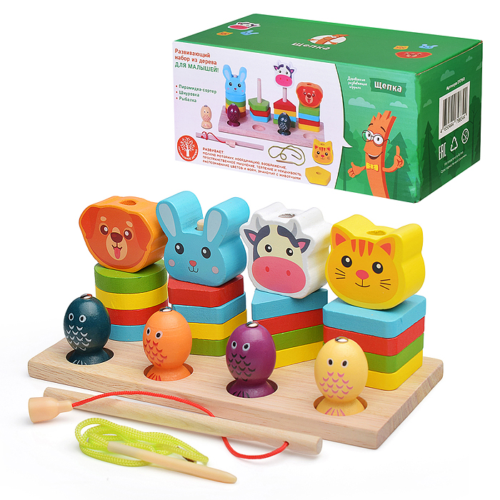 Игра логическая D1768 Пирамидка "Милые зверята" с рыбалкой